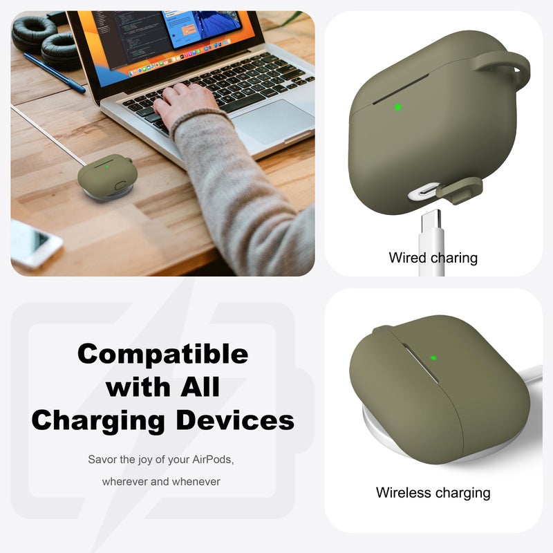 R-fun for AirPods Pro 2nd/1st Generation Case with Cleaner Kit,Soft Silicone Protective Case Cover for Apple AirPod Pro 2/1 for Women Men,AirPods Pro Case Accessories with Keychain,Olive Green - Image 3